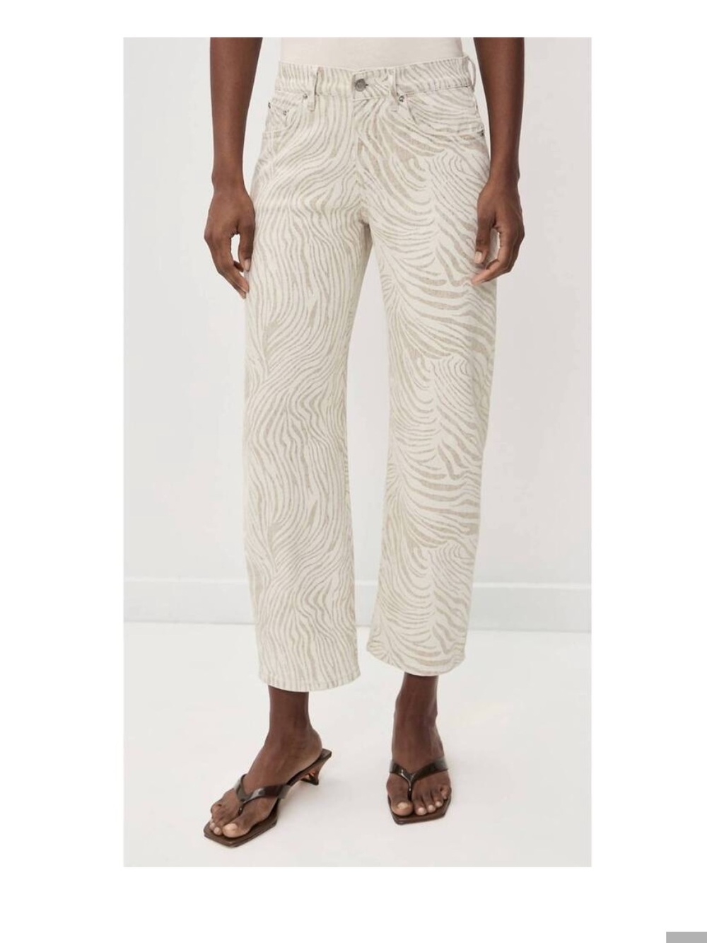 Neutral Zebra-Print Straight Leg Pants
